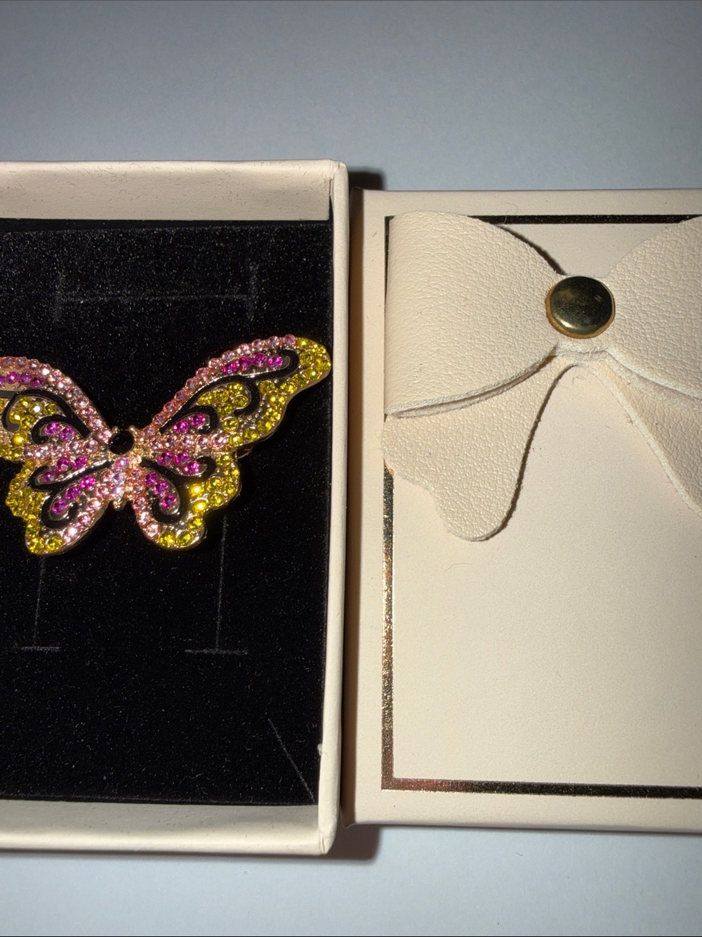 Pink & Yellow Crystal Butterfly Brooch - Elegant Sparkle Accent